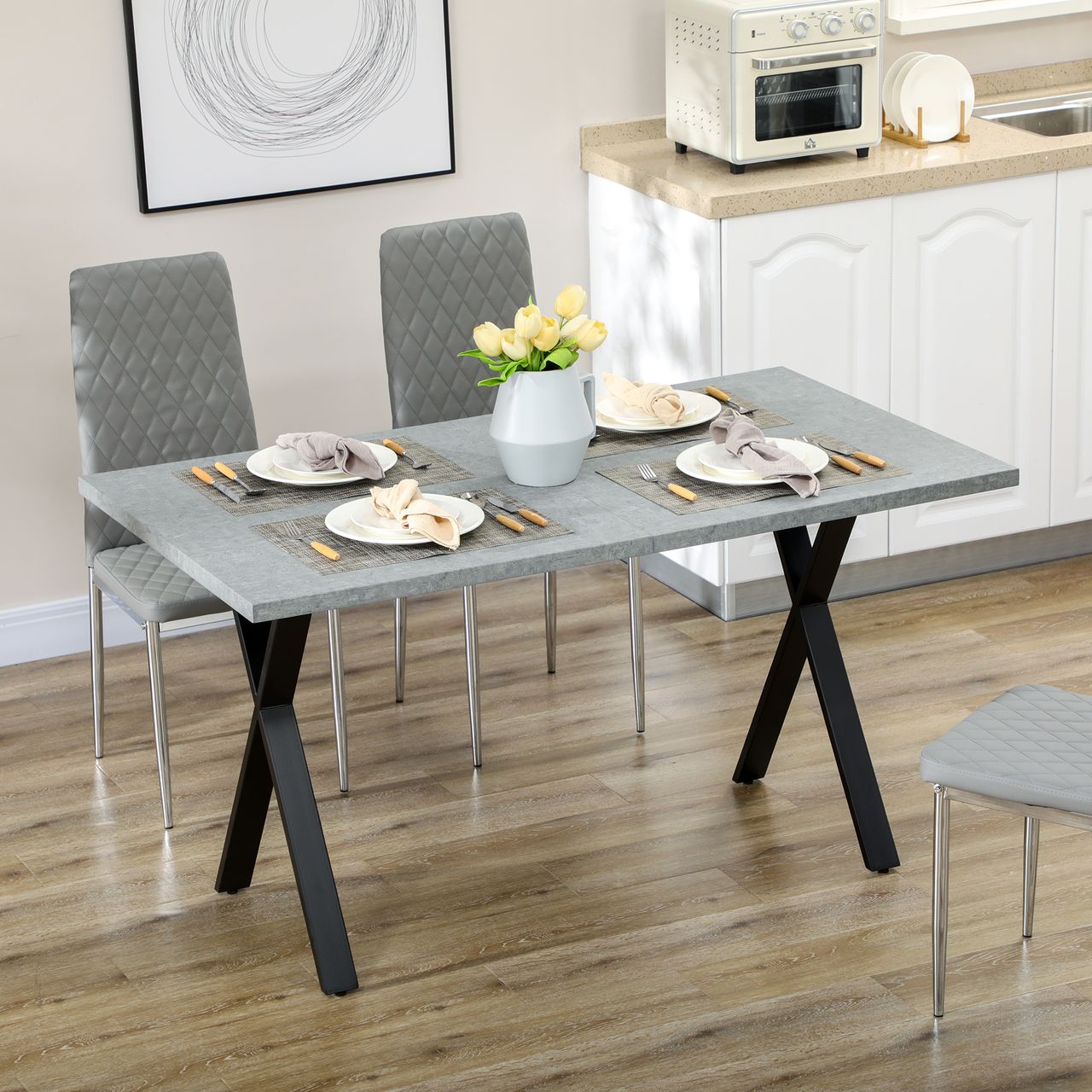 HOMCOM Esstisch Esszimmertisch Küchentisch, Speisetisch mit Steinoptik, Grau