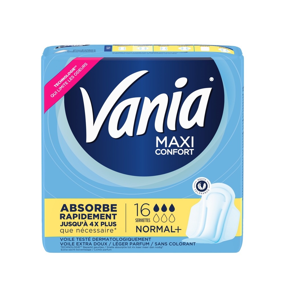 vania Serviettes Hygiéniques, Maxi Confort, Normal+, 16 Serviettes Serviettes