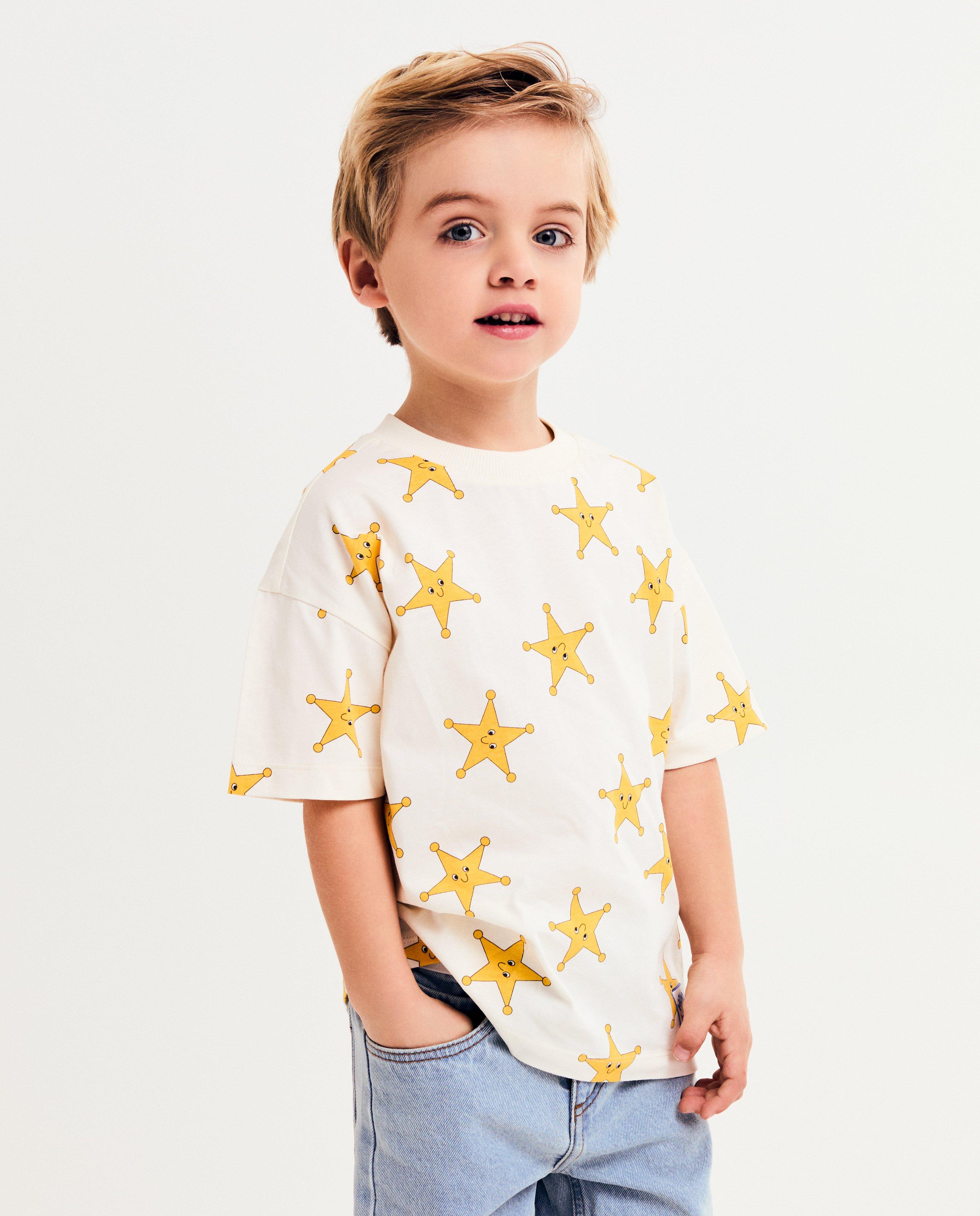 Tricou Fred + Ginger cu imprimeu de stea, unisex, 92-128 alb