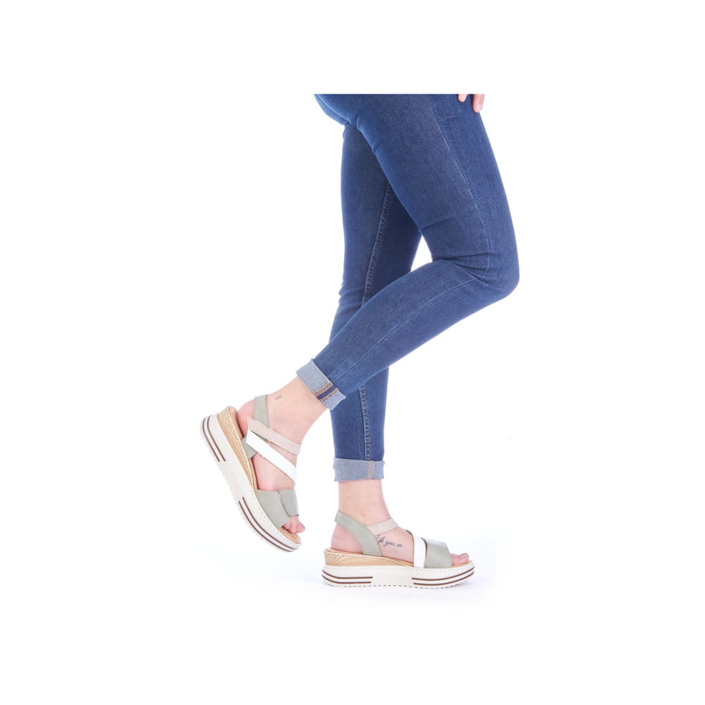 Rieker Damen Keilsandaletten mintgrün-weiß-beige