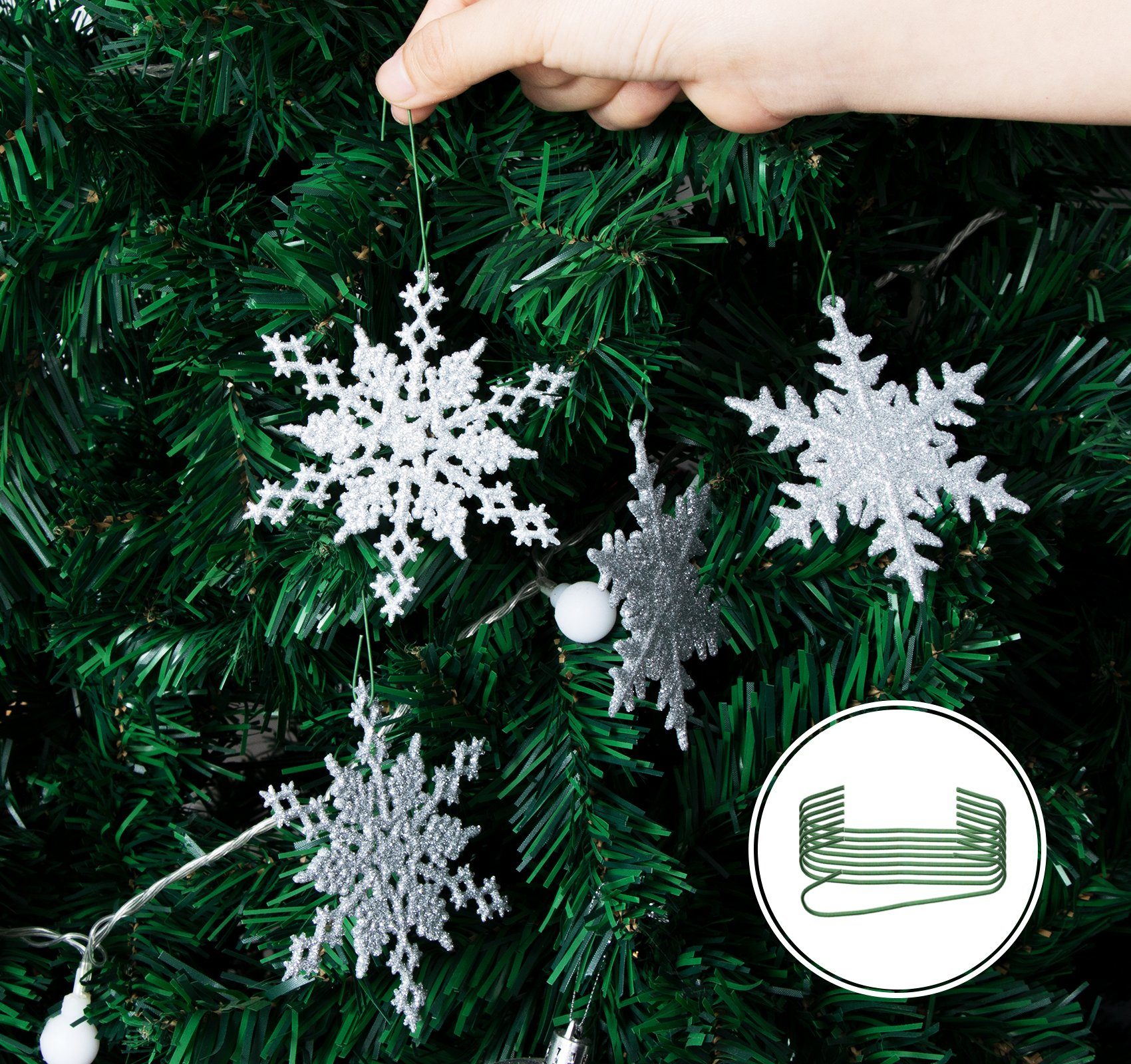 Homewit Christbaumschmuck Schneeflocken Weihnachten Deko Anhänger für Weihnachtsbaum (36-tlg), Glitzer Weihnachtsschmuck Weihnachtsdeko Set