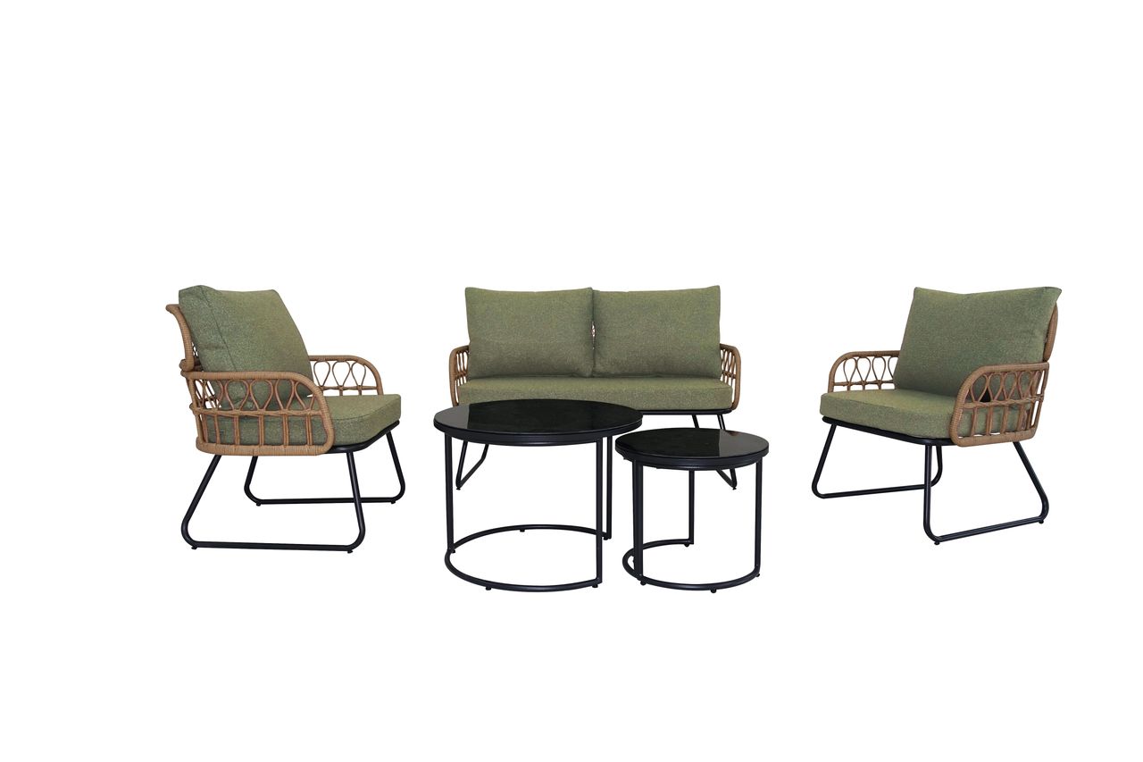 Happy Home Happy Home Rattan-Gartenset 5 tlg. mit Sitzkissen HGS51-GRN, grün