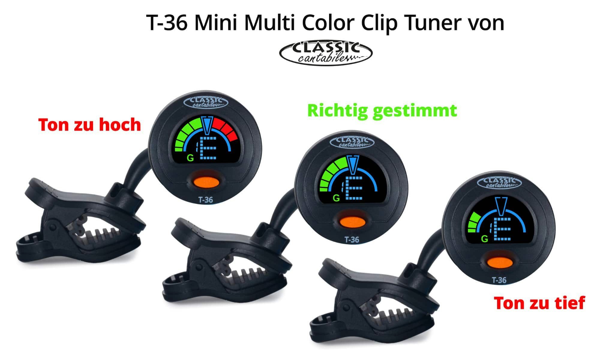 Classic Cantabile Stimmgerät T-36 Mini-Multi-Color Clip Tuner, (inkl. Knopfbatterie, 2-tlg), mit 5 Stimmmodi - geeignet für Gitarre, Bass, Ukulele & Violine