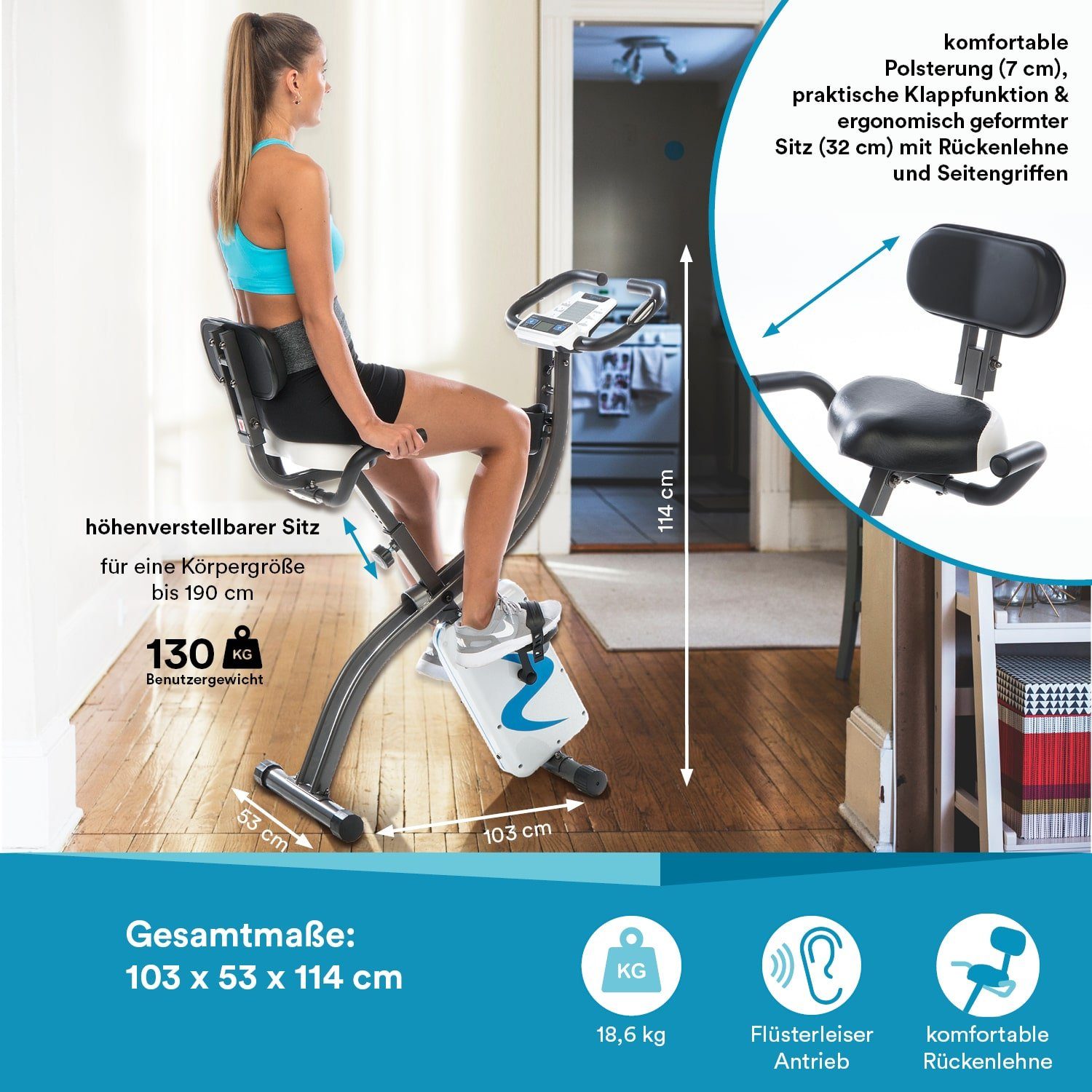Skandika Heimtrainer Foldaway X-2000, Fitnessbike zusammenklappbar mit Bluetooth