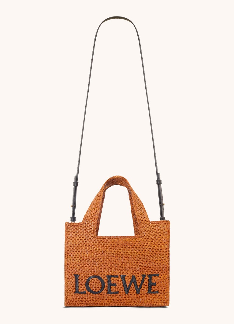 LOEWE Font Small raffia shopper with detachable shoulder strap