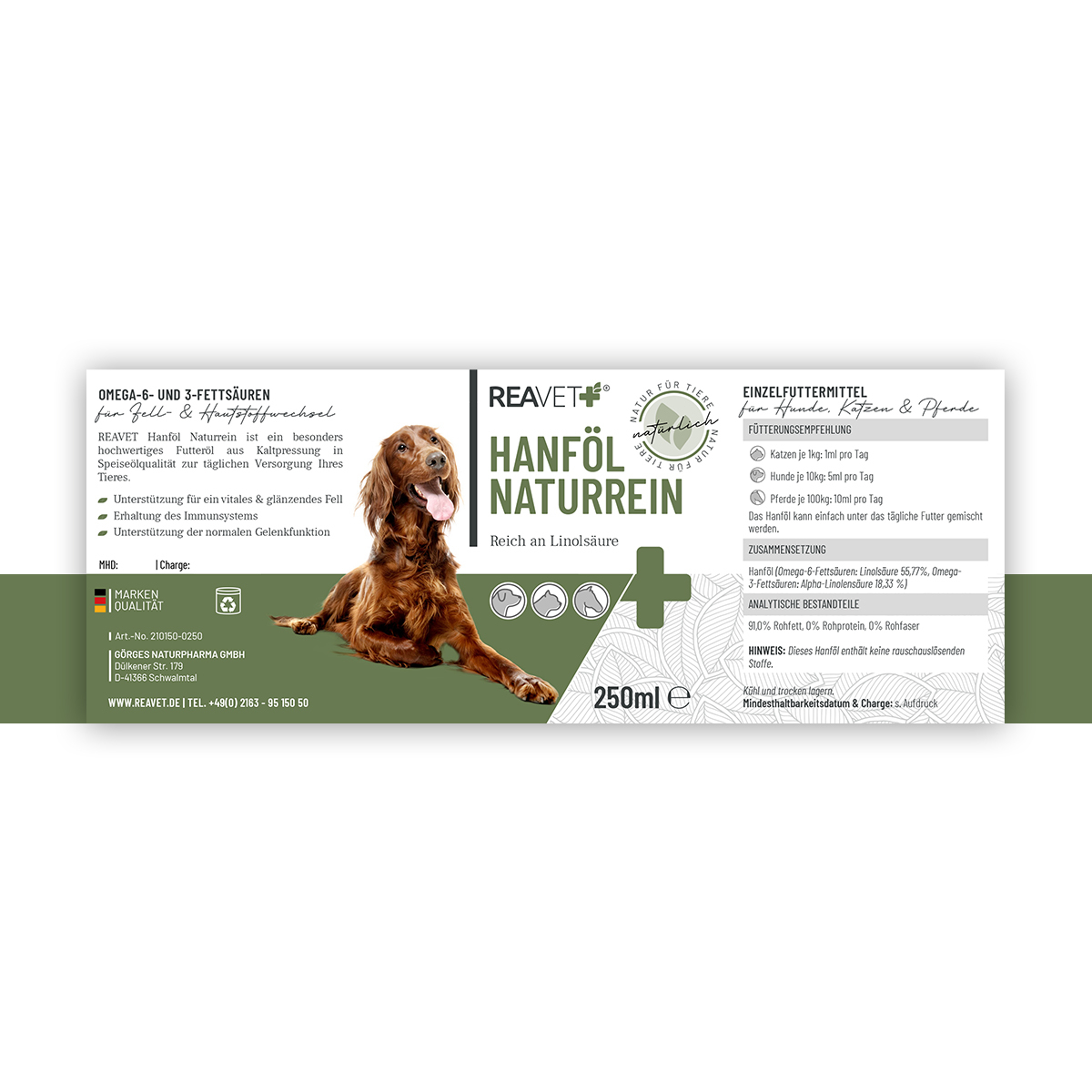 REAVET Ergänzungsfutter & Aufzucht REAVET Hanföl kaltgepresst 250ml