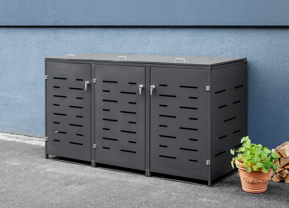 HC Garten & Freizeit Mülltonnenverkleidung 3er Mülltonnenbox, Anthrazit