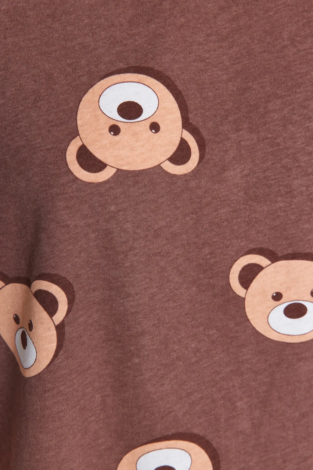 Trendyol Collection  Braunes, gestricktes Pyjama-Set mit T-Shirt und Shorts aus 100 % Baumwolle mit Teddybär-Muster THMSS23PT00005