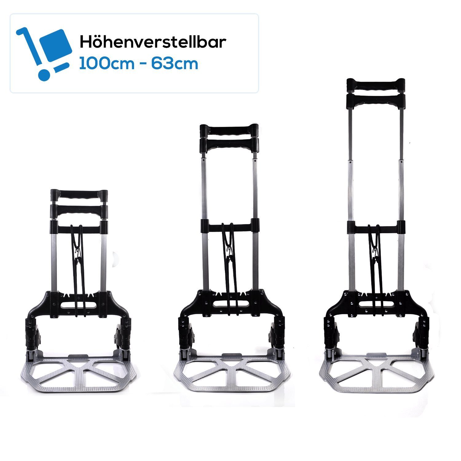 TroniTechnik Sackkarre Transportkarre Handkarre Handwagen, klappbar bis 80kg Tragfähigkeit, (Transportkarre mit rutschfester Transportfläche und Tragegriff, BxTxH 39x40x100cm mit Spanngummiseil für sicheren Transport), faltbar, Transportkarre, mit ve