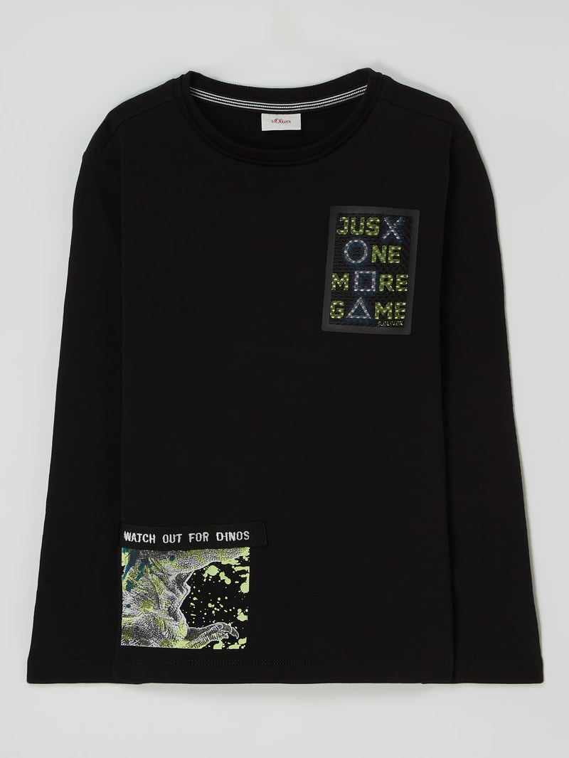 Longsleeve mit Kontrastdetails in schwarz