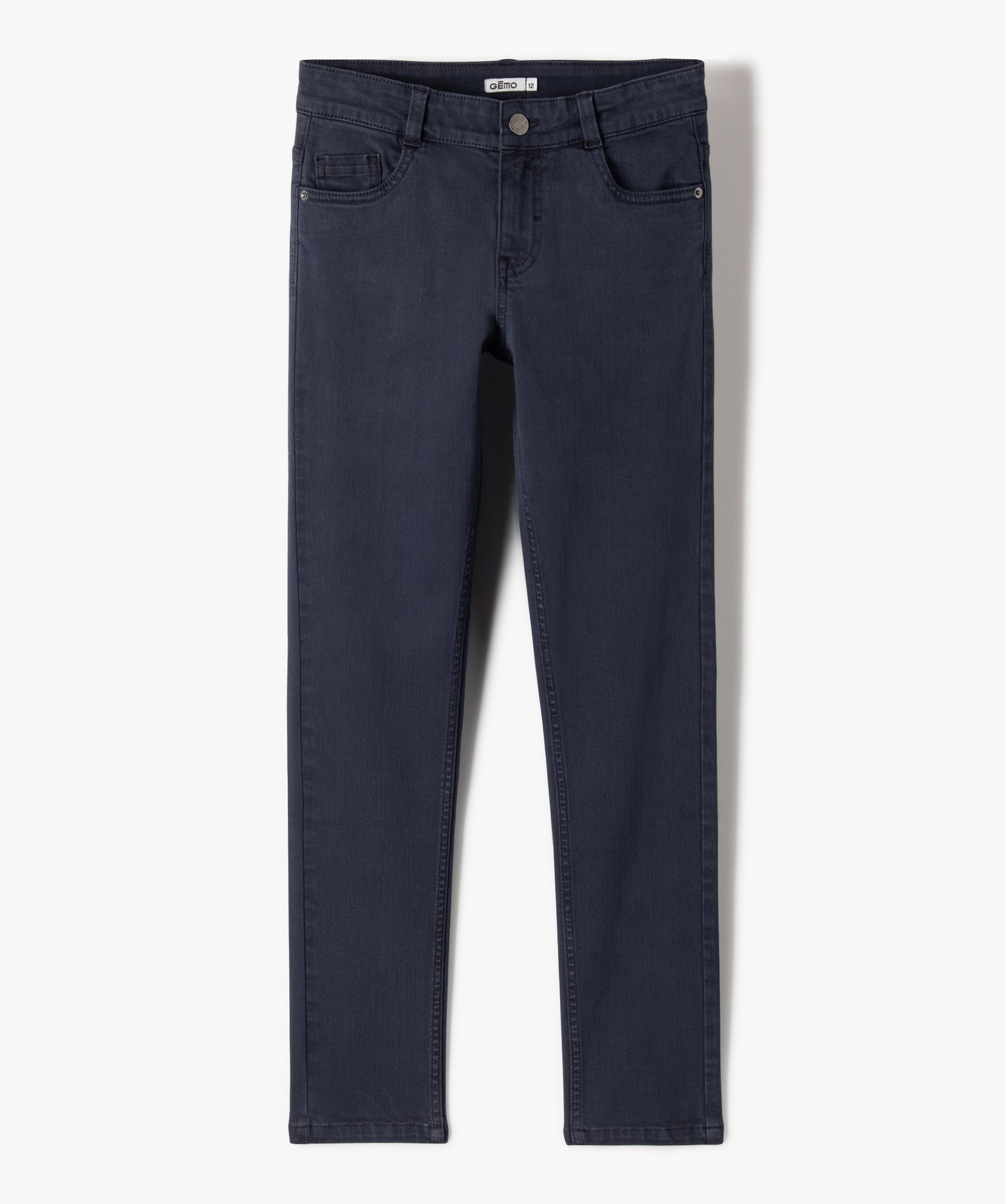 Pantalon en coton stretch coupe slim 5 poches Garçon marine | GEMO