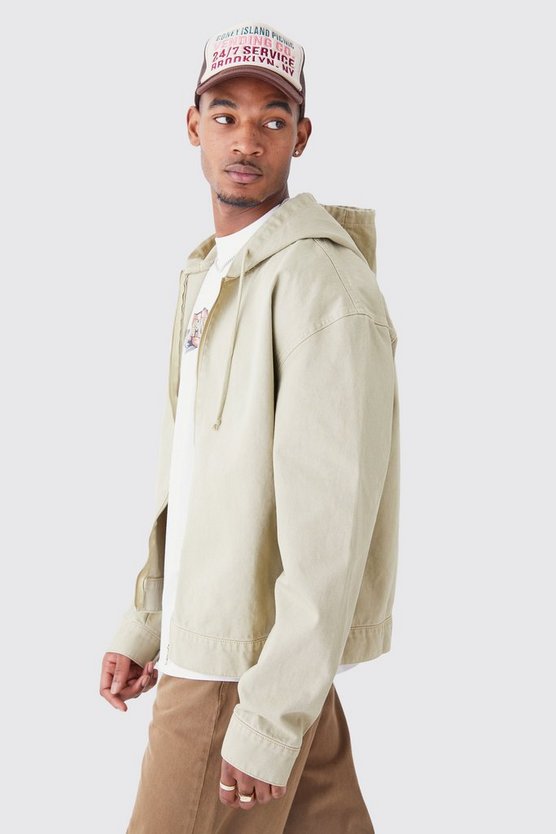 Tall kastiger Denim Hoodie mit Reißverschluss