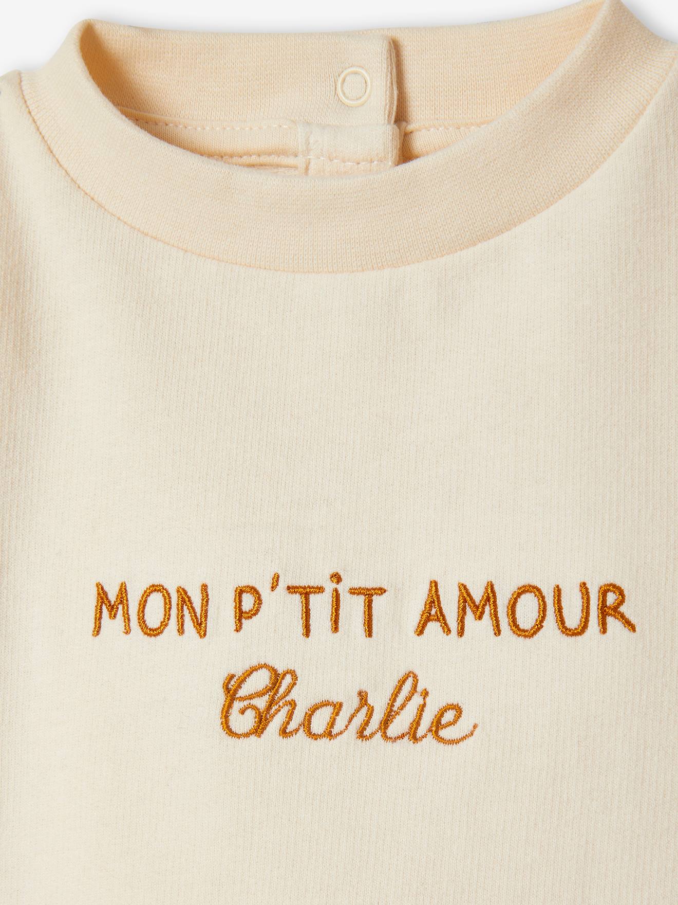 Vertbaudet Baby Sweatshirt MON P'TIT AMOUR, personalisierbar Oeko-Tex - wollweiß
