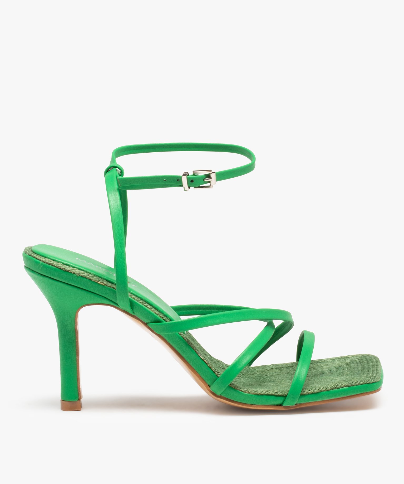 Sandales femme à talon et fines brides croisées unies vert | GEMO