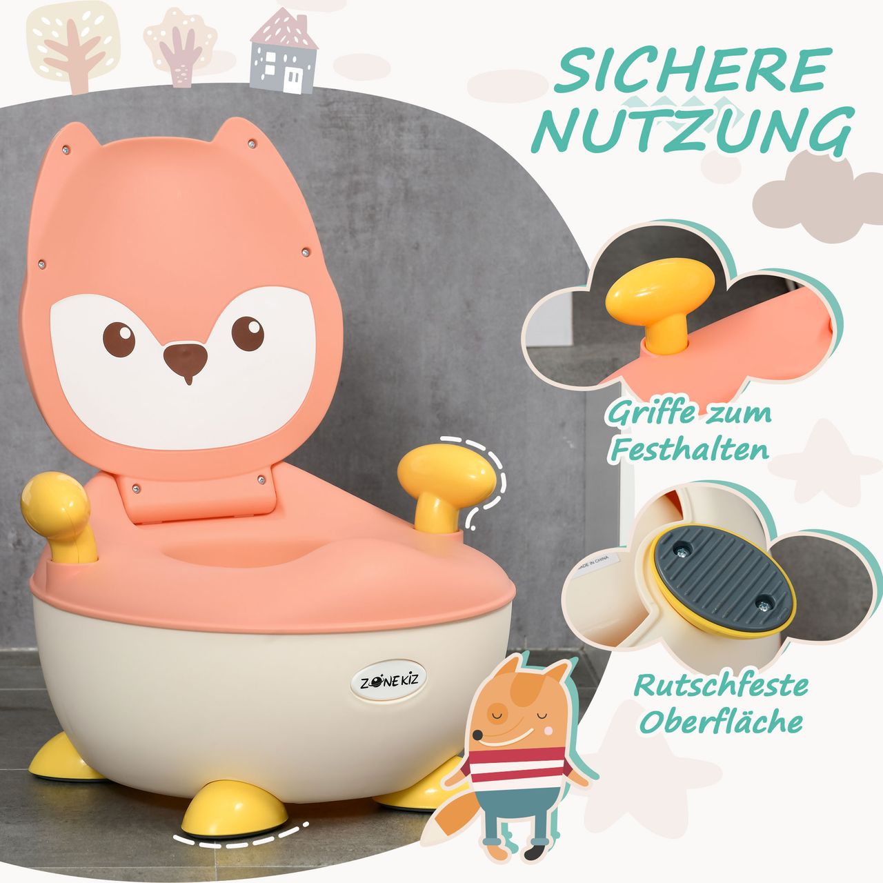ZONEKIZ Kinder Töpfchen Kindertoilette im Fuchs-Design, Babytöpfchen mit Griff
