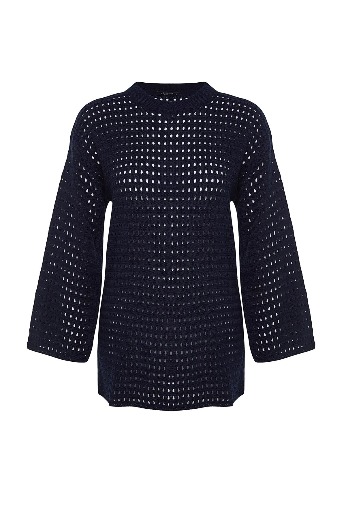 Trendyol Modest  Marineblauer, locker geschnittener, durchbrochener/Loch-Strickpullover TCTAW24AK00113