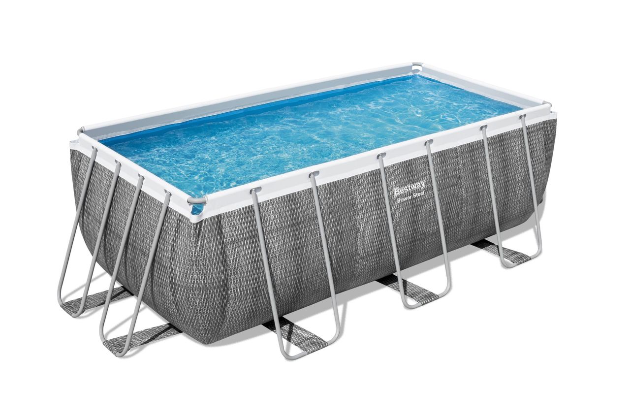 Bestway Power Steel™ Frame Pool Set mit Filterpumpe 412 x 201 x 122 cm, Rattan-Optik, eckig