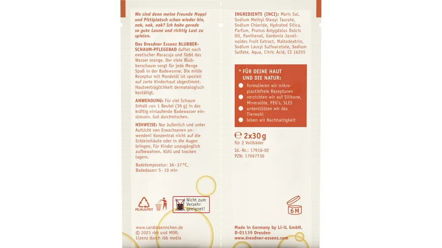 Dresdner Essenz Unser Sandmännchen Blubberschaum Pflegebad Maracuja 60 g