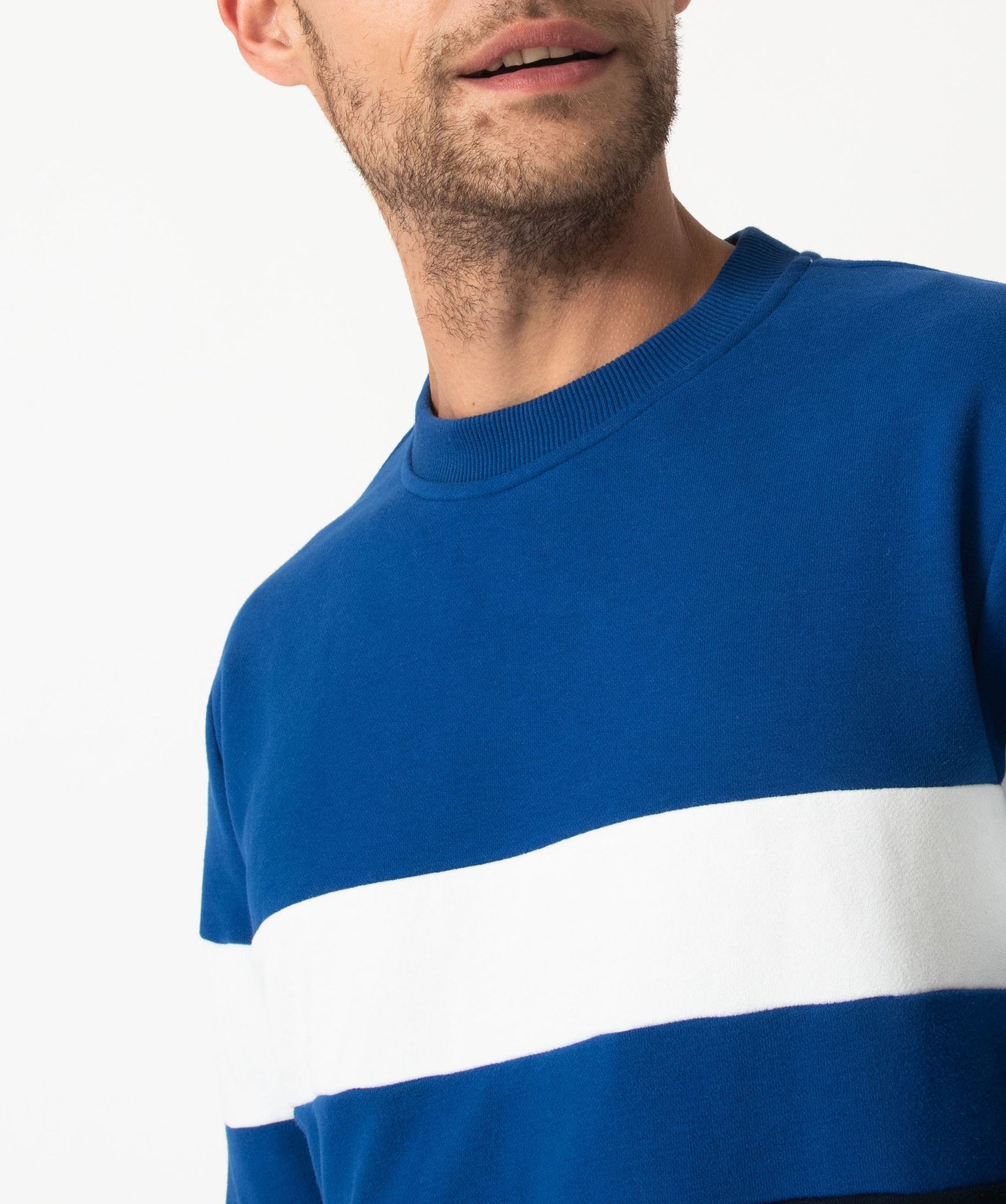 Sweat en maille bouclette tricolore homme bleu fonce | GEMO