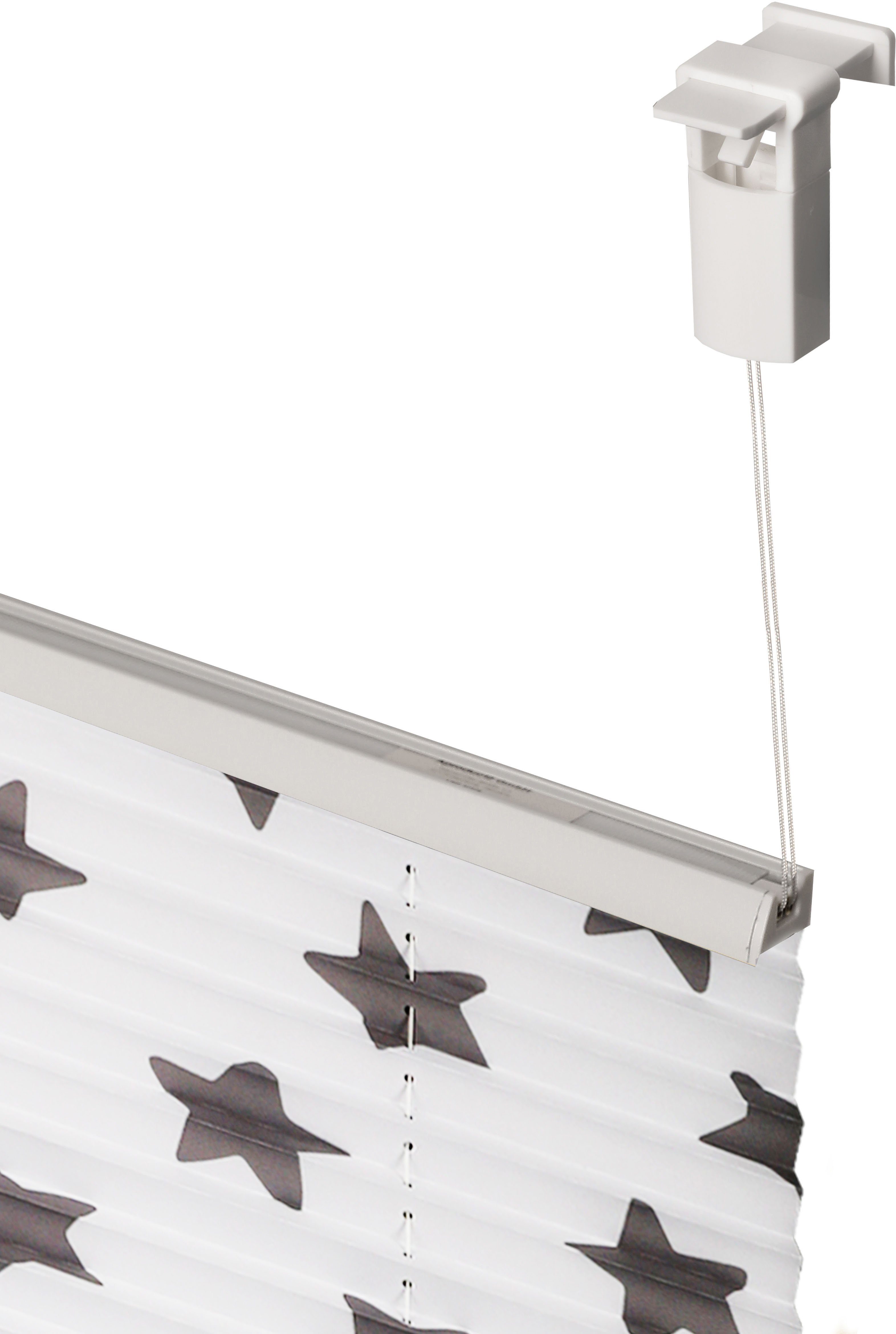 Plissee Stern, Lüttenhütt, Lichtschutz, ohne Bohren, verspannt, Klemmfix, Fixmaß, Klemmfix, bedruckt