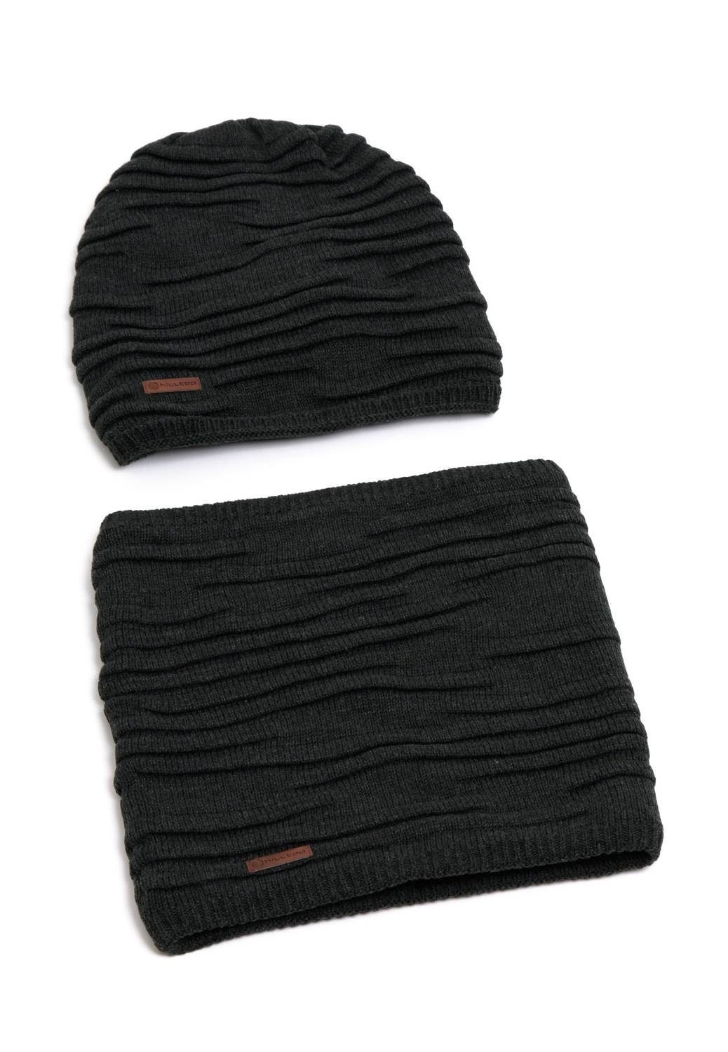 Hilltop Strickmütze Winter Set für Mann und Frau, warmer Schal, Teddy-Fleece mit Mütze