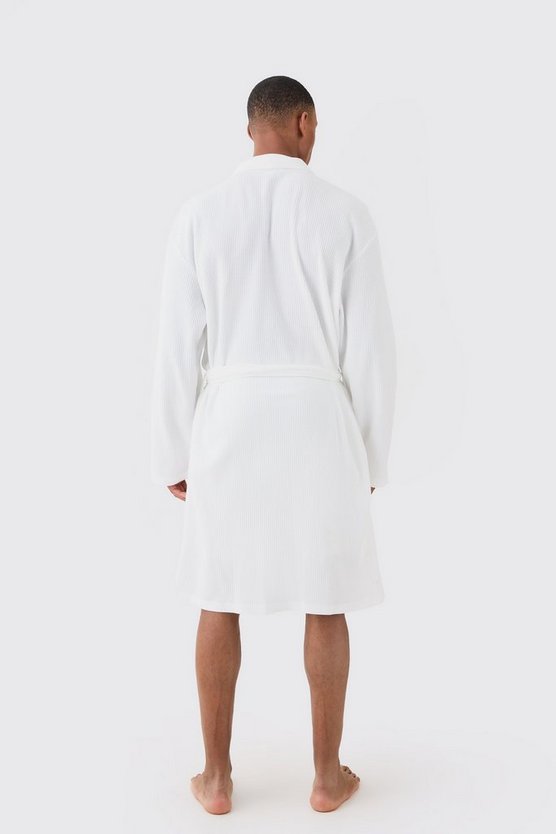 Leichter heller Loungewear-Morgenmantel in Waffeloptik
