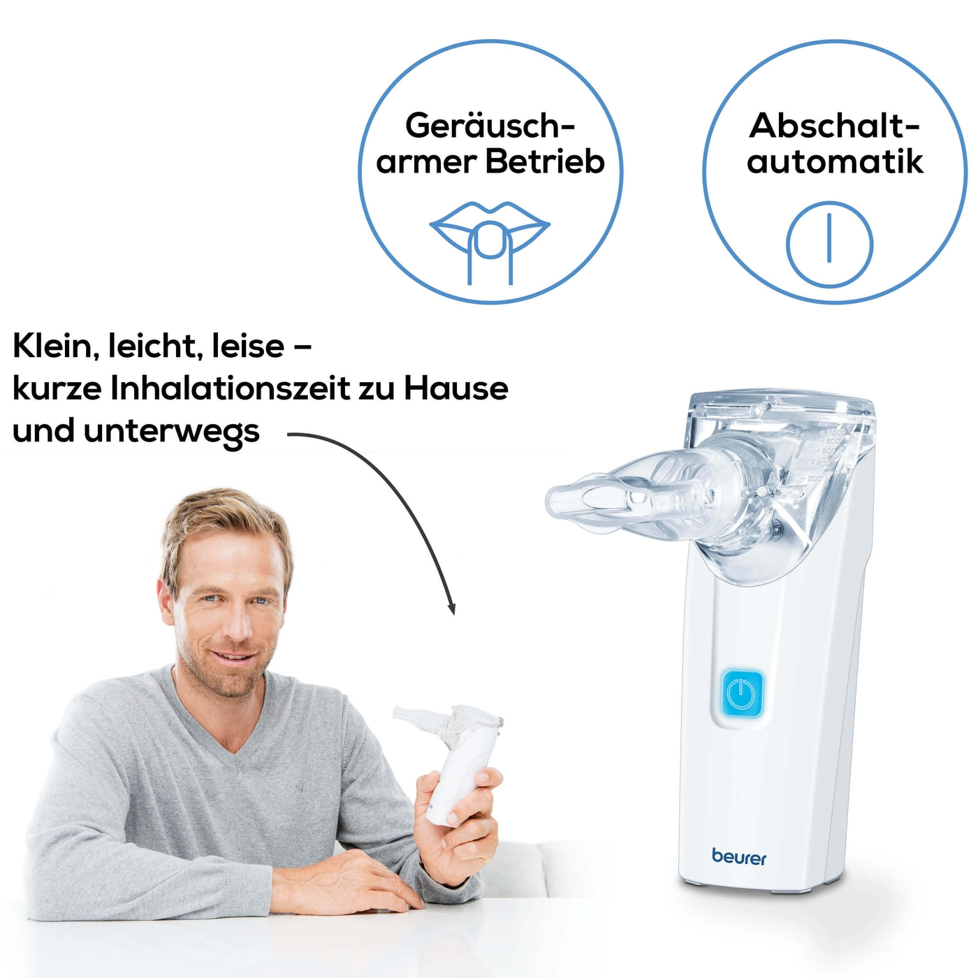 Beurer Inhalator IH 55-Handlicher Inhalator mit Schwingmembran-Technologie & Selbstreinigungsfunktion