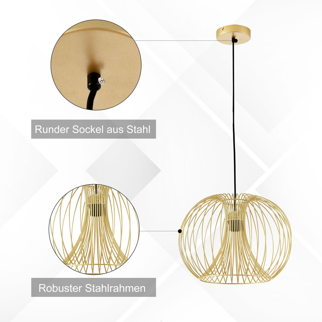 HOMCOM Hängeleuchte Deckenlampe moderne Pendelleuchte E27 40W Stahl Gold