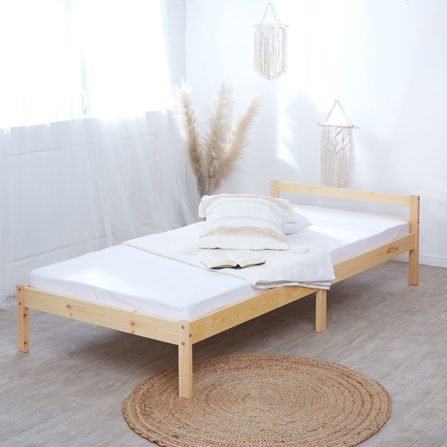 Homestyle4u Holzbett Doppelbett Einzelbett mehrere Größen Bettgestelll Kinderbett natur