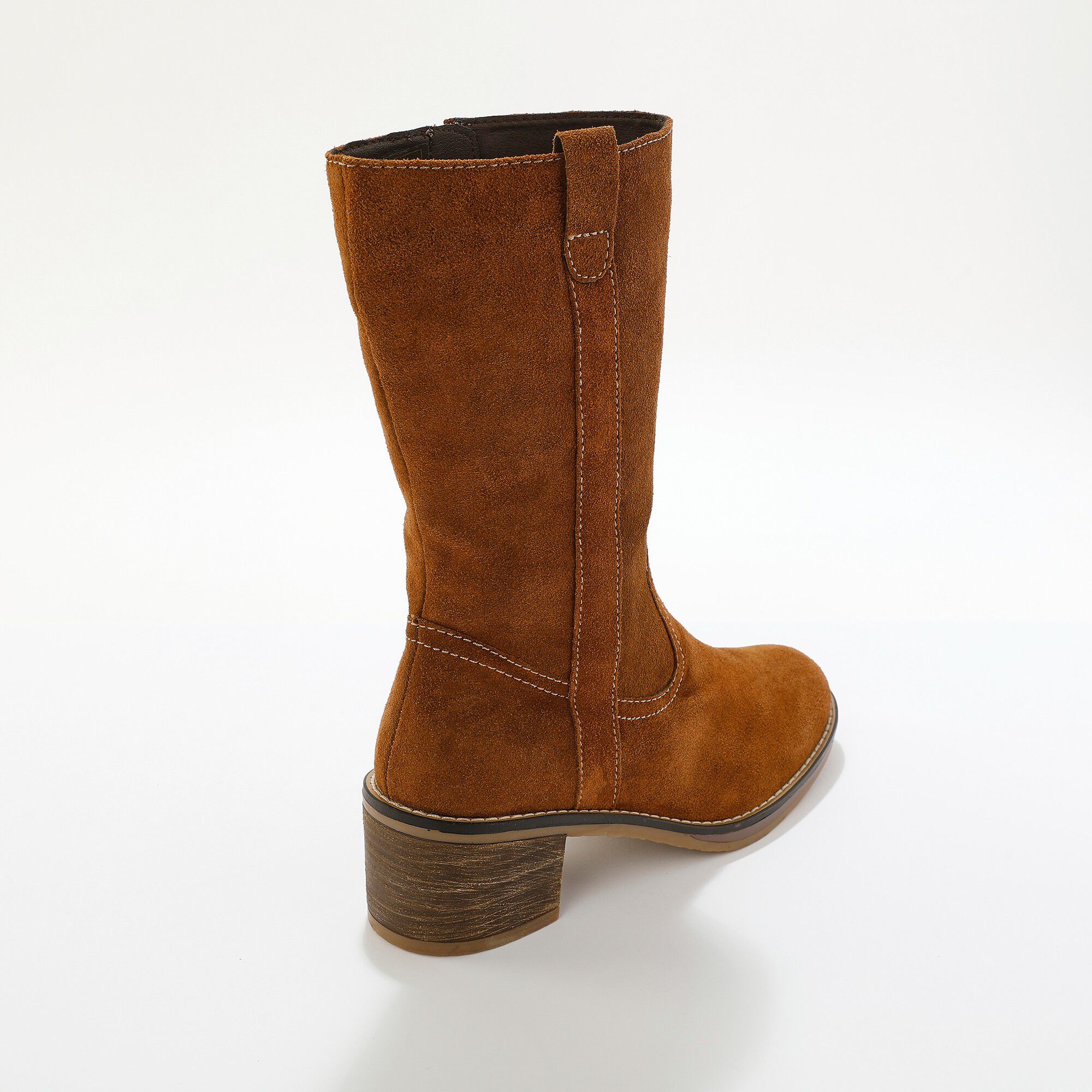 Bottes mi-hautes en croûte de cuir à talon