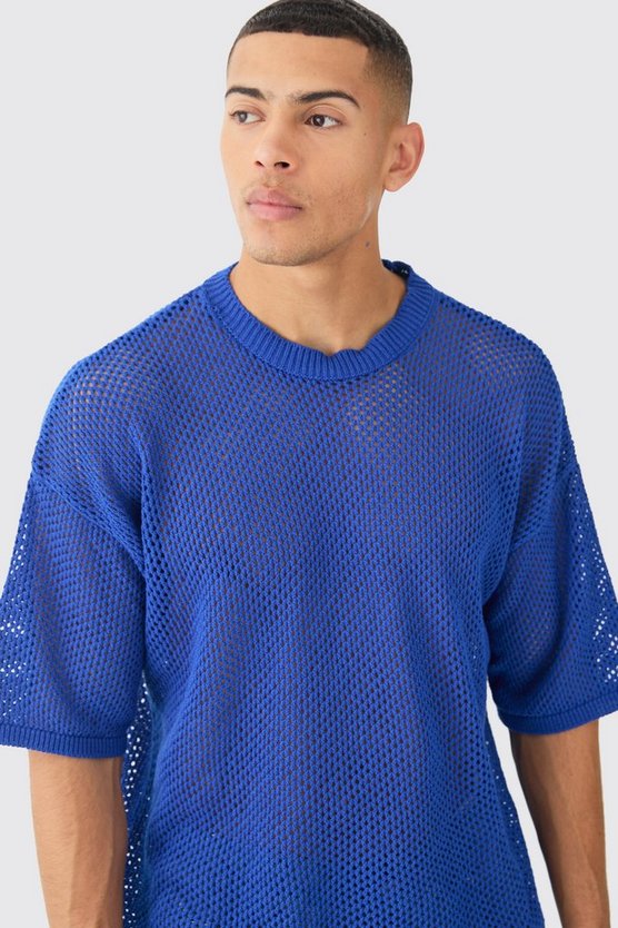 Oversize T-Shirt in Cobalt mit Naht