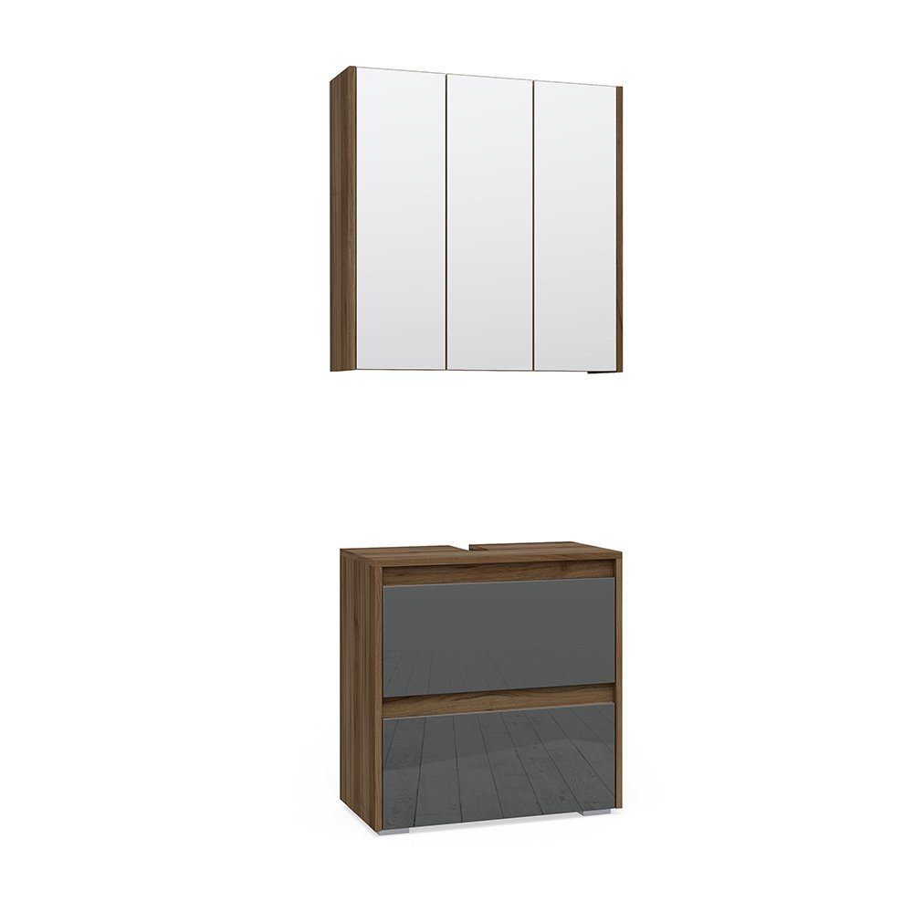 Vicco Badmöbel-Set Badezimmerset MAJEST Anthrazit / Nussbaum Set 2, (2-er Set, 2-St., 2-er Set)
