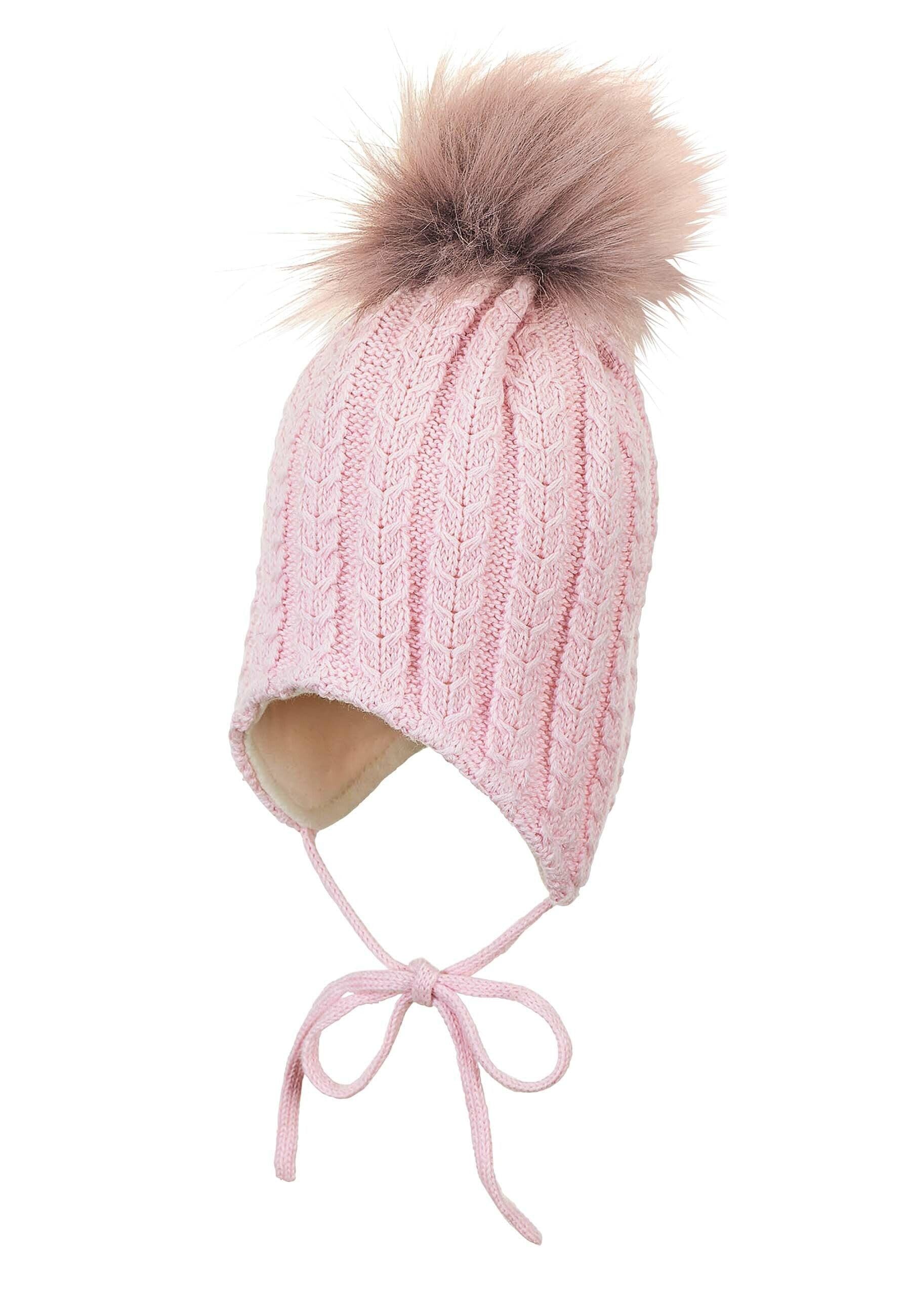 Strickmütze Baby mit Pompon und Zopfmuster