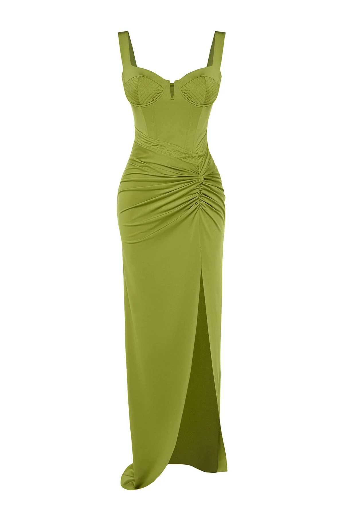 Trendyol Collection  X Zeynep Tosun Hellgrünes, figurbetontes Abend- und Abschlusskleid mit Ziernähten TCLSS23AE00010