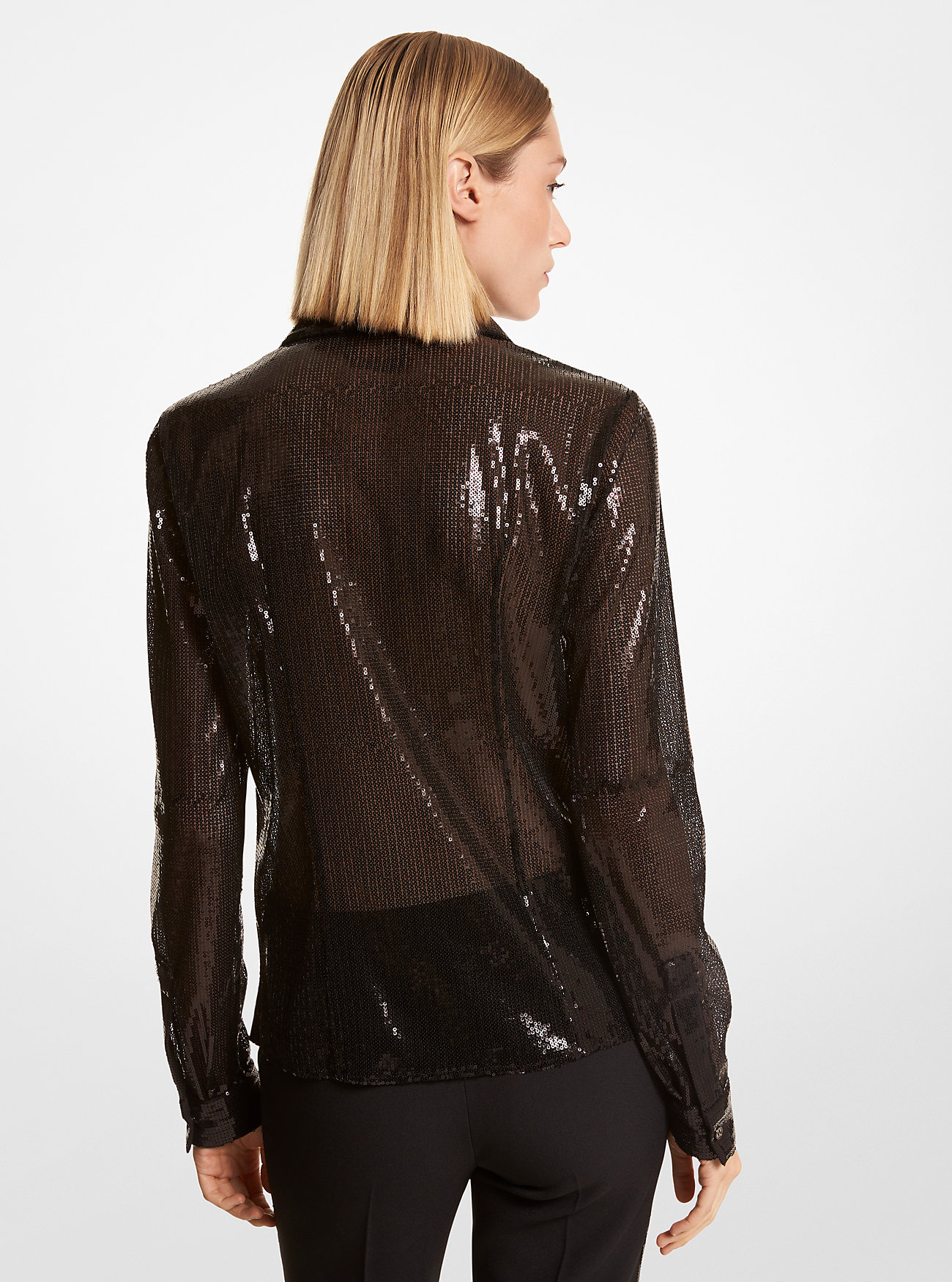 Hansen Sequin Embroidered Tulle Shirt - BLACK
