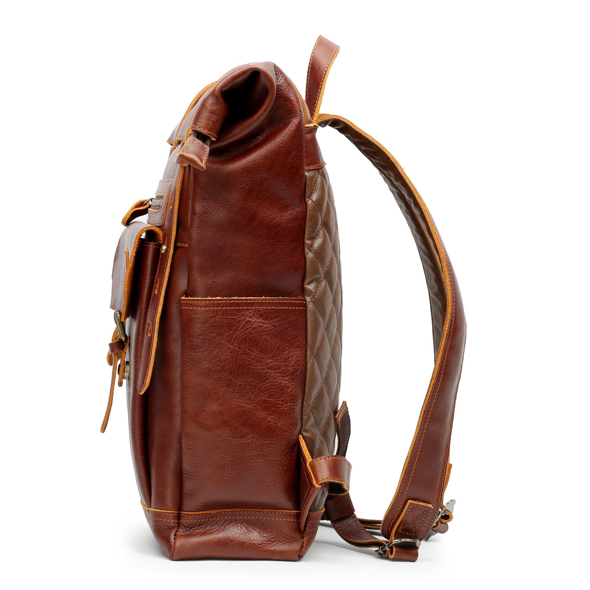 OKWISH Laptoprucksack Rucksack Schulrucksack Lederrucksack Reiserucksack Schultertasche (Vintage Echtes Leder Notebook Laptop Tasche Schule Uni Rucksack, Backpack mit Laptopfach, luxuriös, Luxus, Echtleder), für Herren Damen Jungen Teenager Freizeit