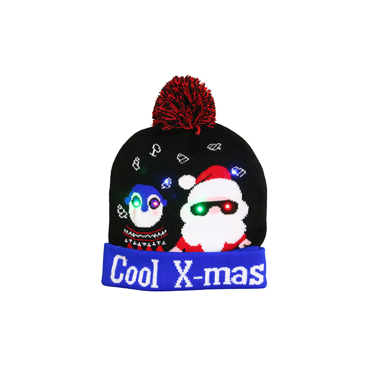 Gestrickte Weihnachtsmütze für Erwachsene und Kinder Bunte leuchtende Strickmütze Weihnachtsmütze