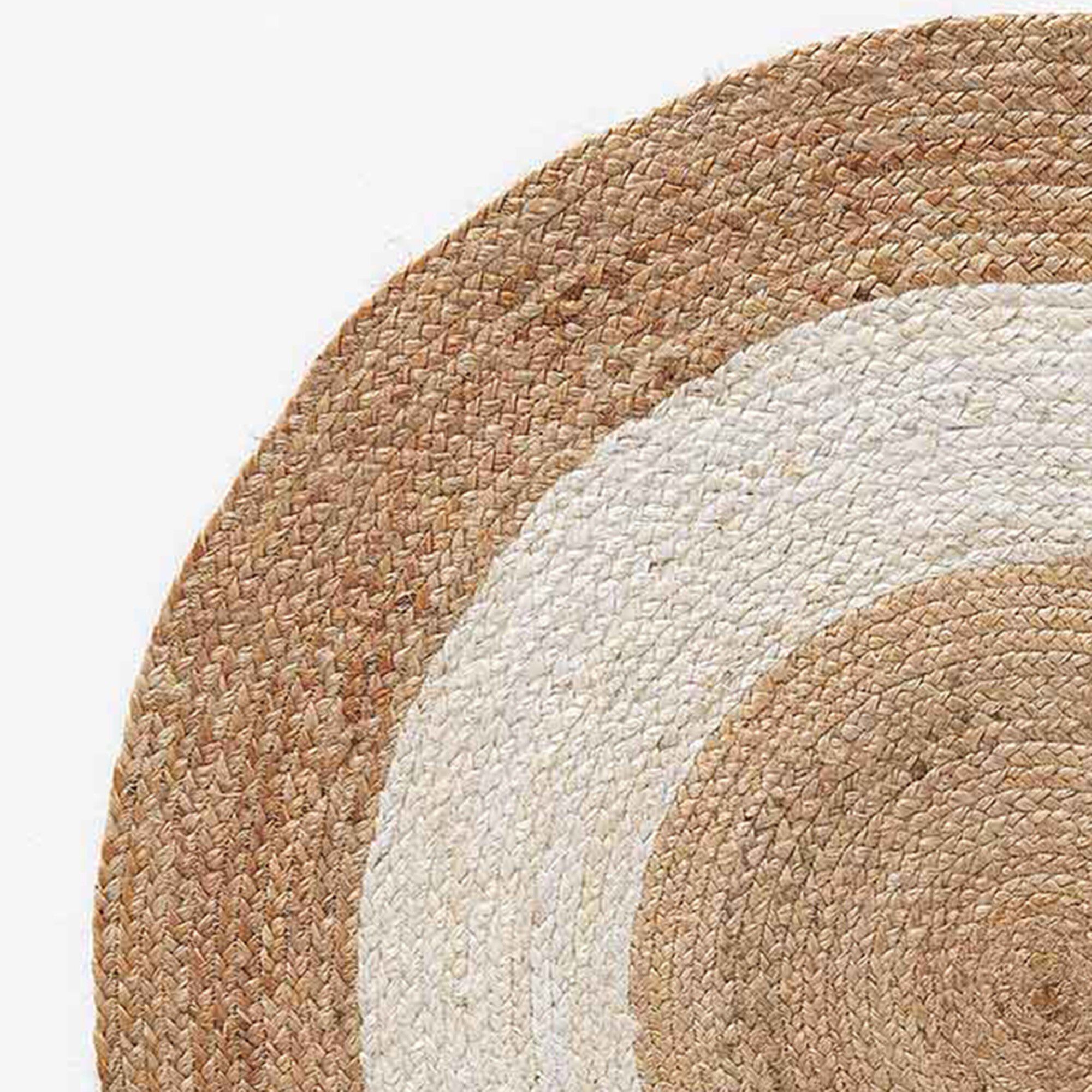 Tapis rond bicolore blanc en jute