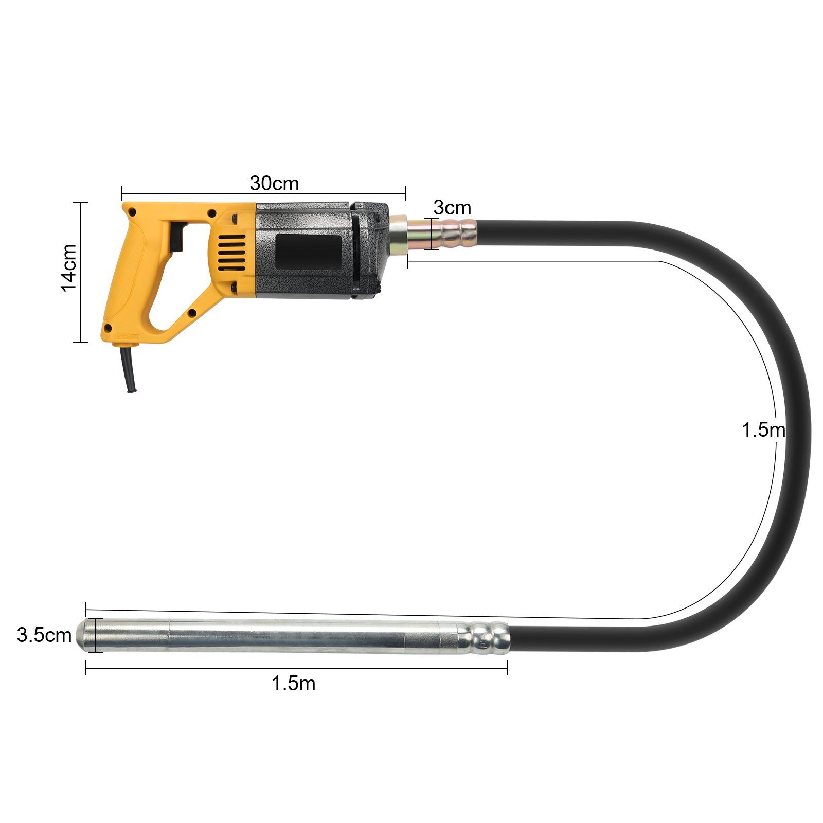 Clanmacy Rührwerk Betonrüttler Elektro 1.5m 220V Ø 35 mm Elektro 1000W Rüttelflasche