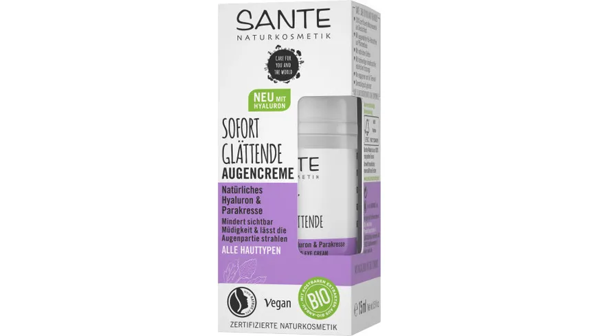 SANTE Sofort Glättende Augencreme Natürliches Hyaluron & Parakresse 15 ml