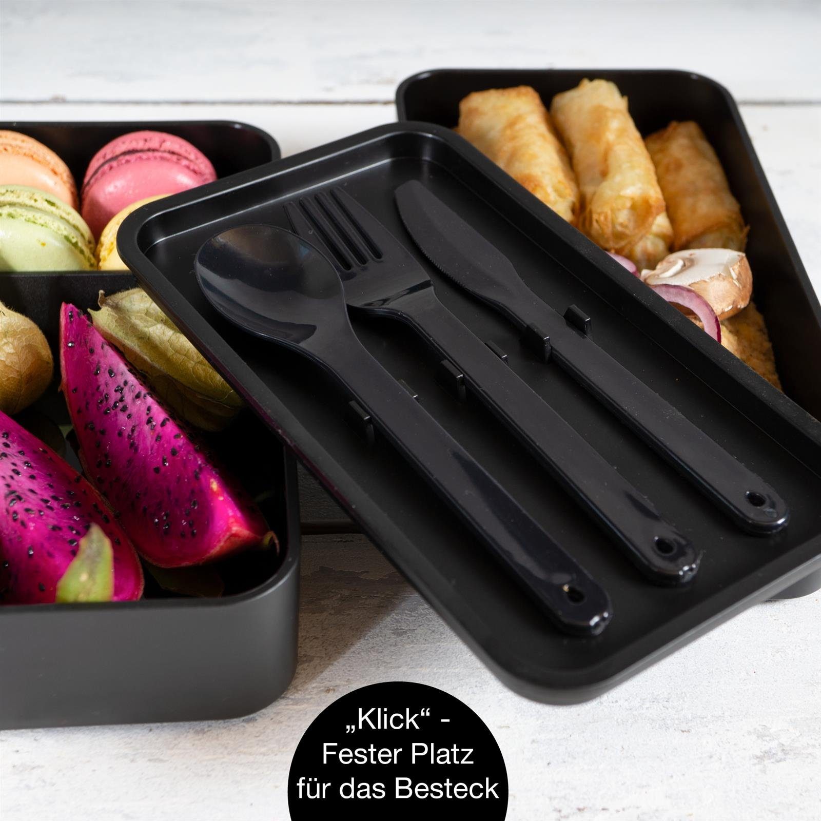 Moritz & Moritz Lunchbox Bento Box Set, Kunststoff, Bambus, Elasthan, (Set), Bento Lunchbox für Erwachsene und Kinder - inkl. Besteck-Set