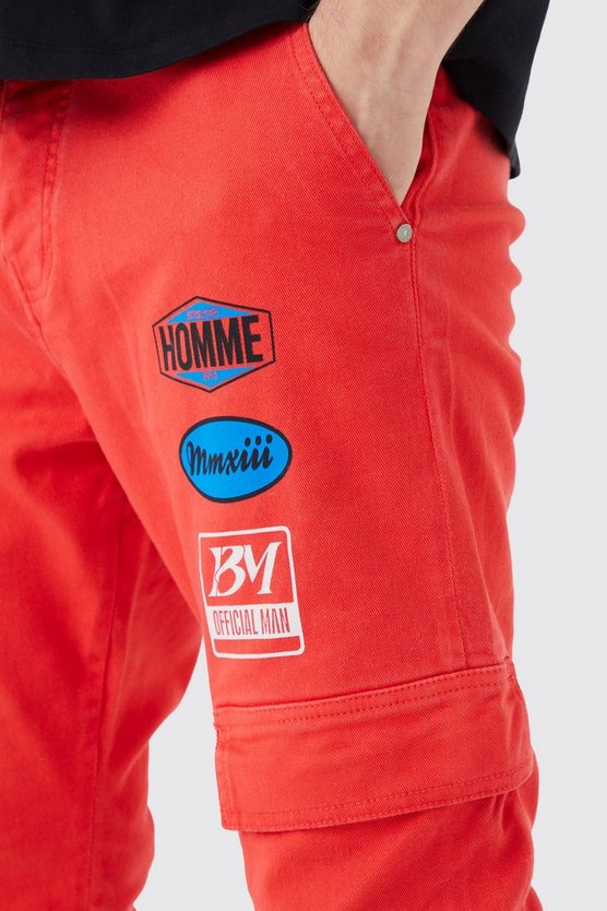 Tall Slim-Fit Cargohose mit Moto-Aufnäher