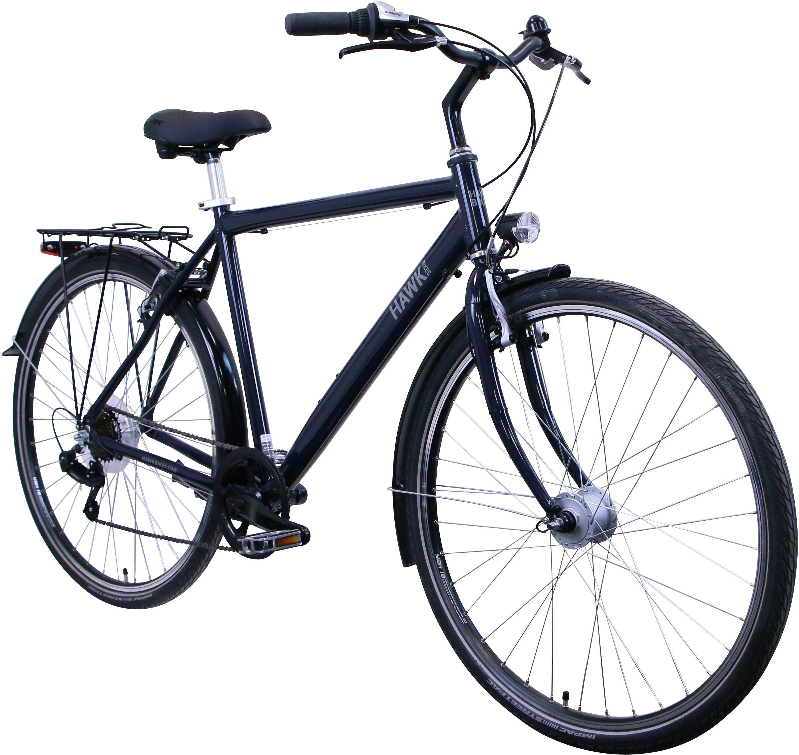 HAWK Bikes Cityrad HAWK CITYTREK EASY BLUE GENT, 7 Gang Shimano Tourney Schaltwerk, Kettenschaltung