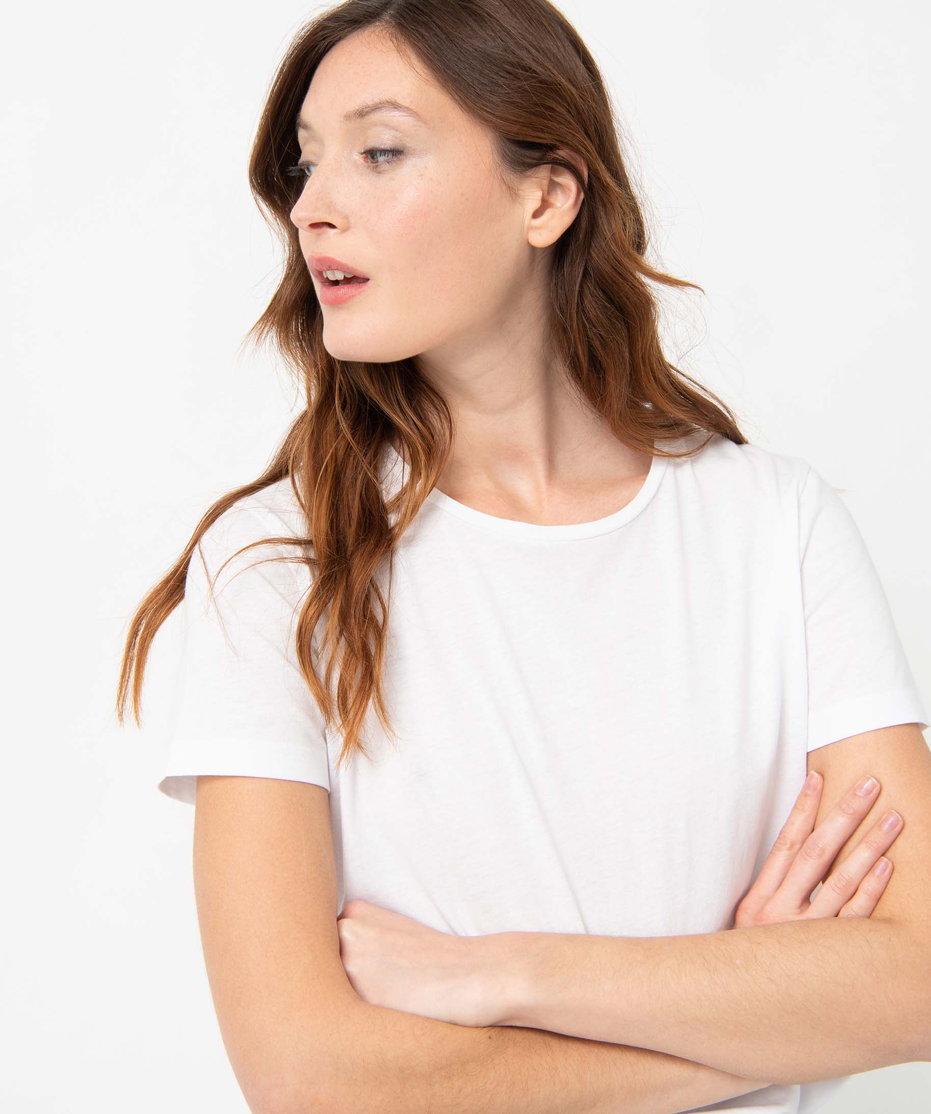 Tee-shirt femme à manches courtes et col rond blanc | GEMO