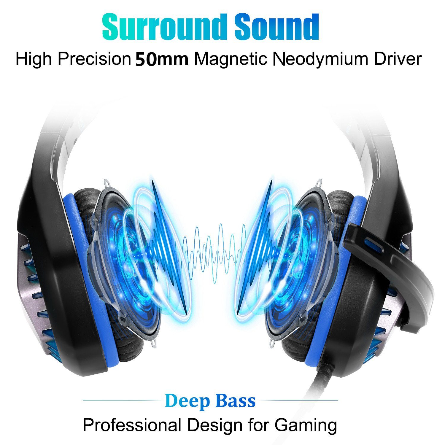 Mutoy Gaming Headset für PC,PS4,PS5,Xbox One,Xbox Series X,Nintendo Switch Gaming-Headset (3.5mm Noise Cancelling Gaming Kopfhörer mit Mikrofon, LED Leuchten und Soft Memory Ohrenschützer)