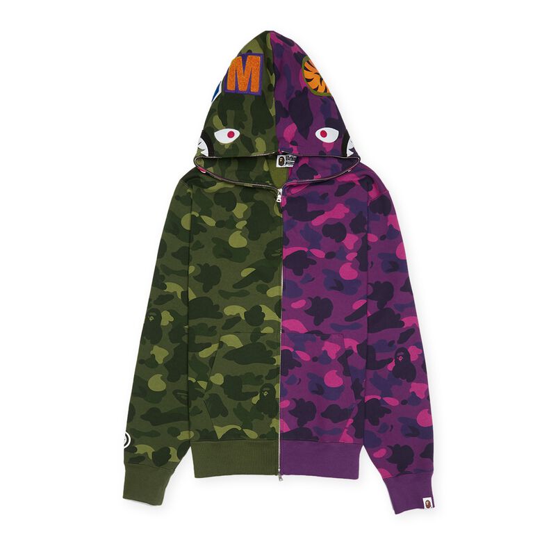 A Bathing Ape Color Camo Seperate Shark Full Zip Hoodie green x yellow