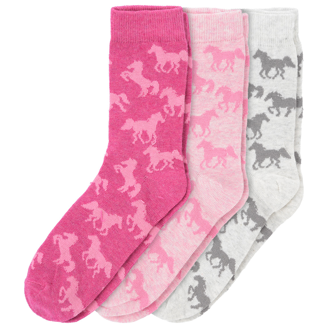 3 Paar Mädchen Socken mit Pferde-Allover