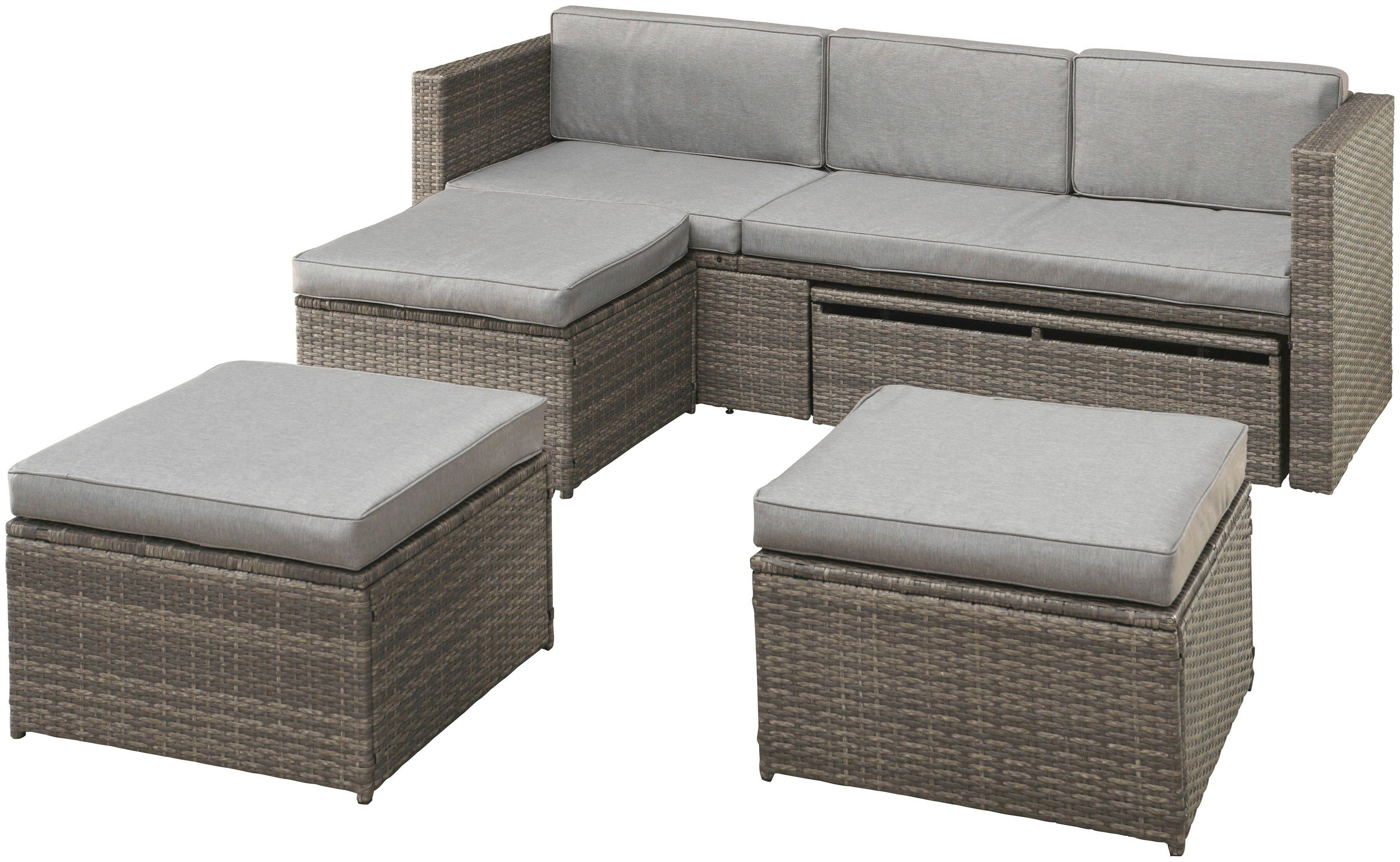 KONIFERA Gartenlounge-Set Lagos Premium, (13-tlg), 3er-Sofa, 3 Hocker, Tisch, Polyrattan