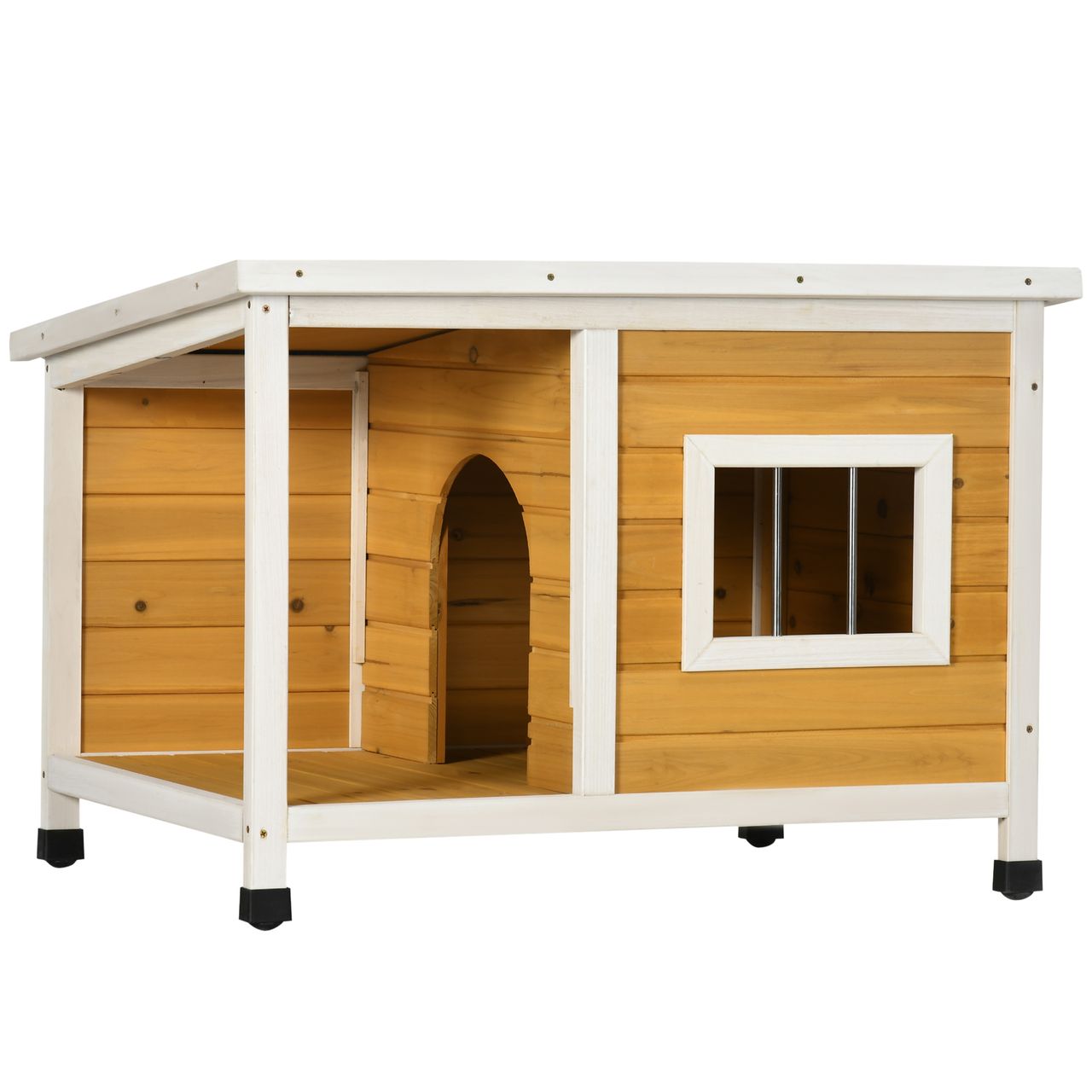 PawHut Hundehütte, Tannenholz, Kleintierhaus, Hundehaus mit Terrasse, Orange