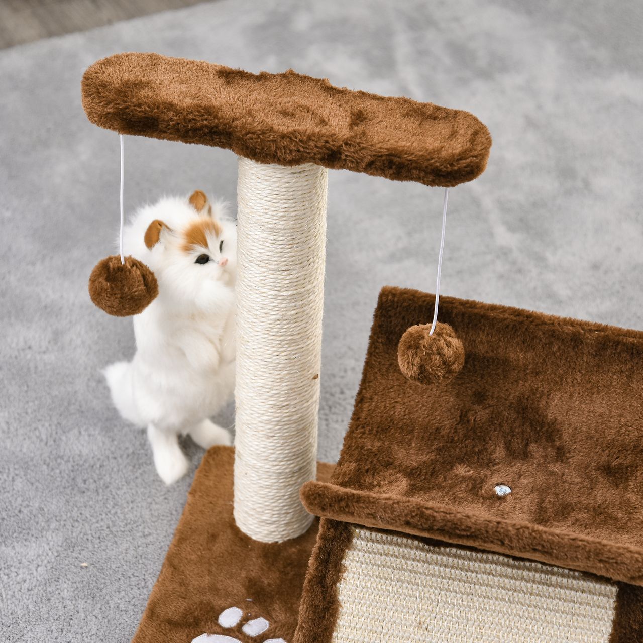 PawHut Katzenbaum Spielbaum Katzenkratzbaum Kratzbaum Katzen mit Ball Braun L40 x B30 x H43 cm